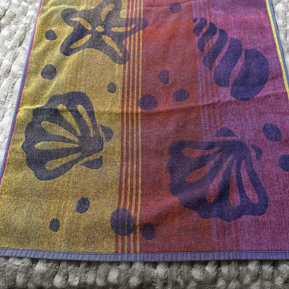 Vintage Y2K Beach Towel Retro Multi Color Pattern Shapes Funky Bath Reversible